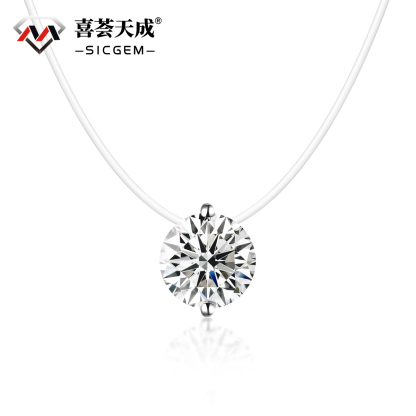 Synthetic Moissanite Solitaire Two Prong Fishing Line Pendant Choker Necklace Clear Chain S925 Bling Necklace Chain