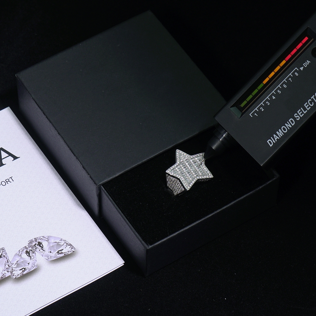 S925 Round VVS Synthetic Moissanite Pentagram Ring