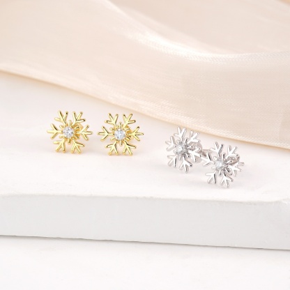 Delzzad Romantic Icy Snowflake Stud Earrings Synthetic Moissanite S925 Earring Jewelry Perfect Birthday Engagement Anniversary Christmas Gift