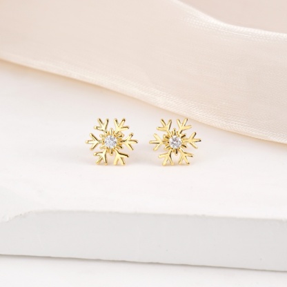 Delzzad Romantic Icy Snowflake Stud Earrings Synthetic Moissanite S925 Earring Jewelry Perfect Birthday Engagement Anniversary Christmas Gift