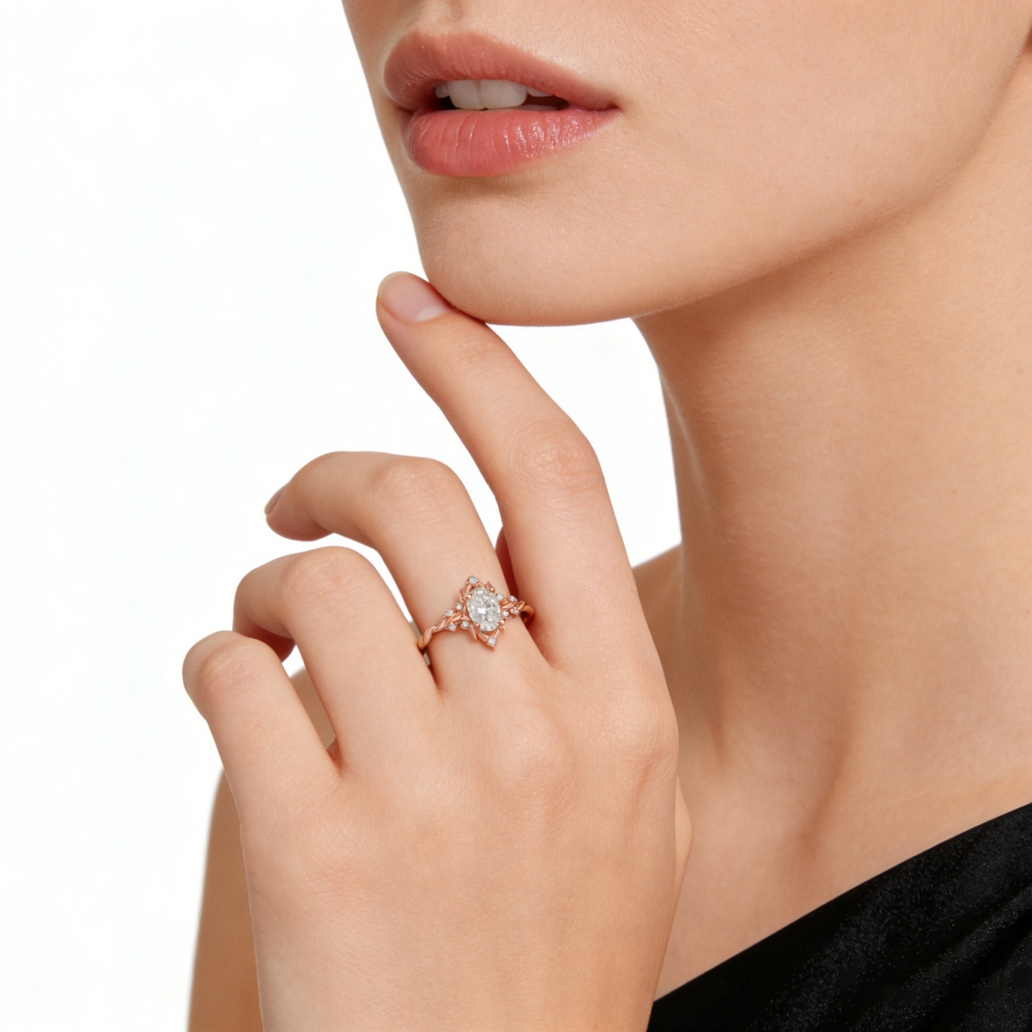 Delzzad 1ct Love Blossom Ring Oval Cut Synthetic Moissanite Ring Jewelry S925 Elegant Rose Golden Engagement Ring Nature Inspired Promise Ring for Women Perfect Birthday Engagement Wedding Anniversary Christmas Gift