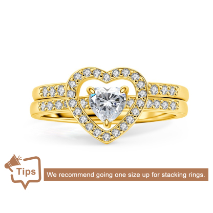 Halo Heart Cut Ring Set Heart Pair Stacking Ring Band D Color VVS Synthetic Moissanite Ring Jewelry Copper Band Wedding Band Engagement Ring Set Promise Ring Women's Ring for Engagement, Wedding Anniversary & Valentine's Day Gifts