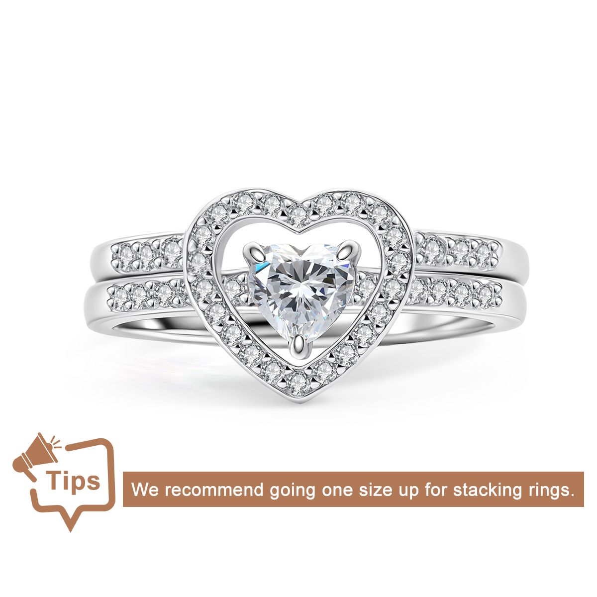 Halo Heart Cut Ring Set Heart Pair Stacking Ring Band D Color VVS Synthetic Moissanite Ring Jewelry Copper Band Wedding Band Engagement Ring Set Promise Ring Women's Ring for Engagement, Wedding Anniversary & Valentine's Day Gifts