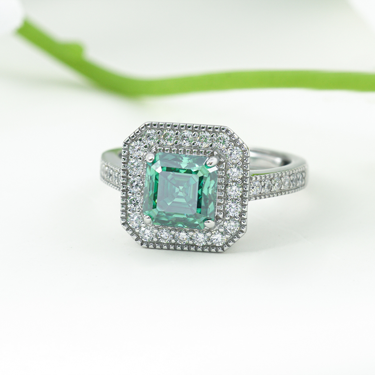 2ct Asscher Synthetic Moissanite Ring S925