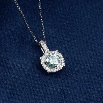 1ct Synthetic Moissanite Square Halo Pendant Necklace S925