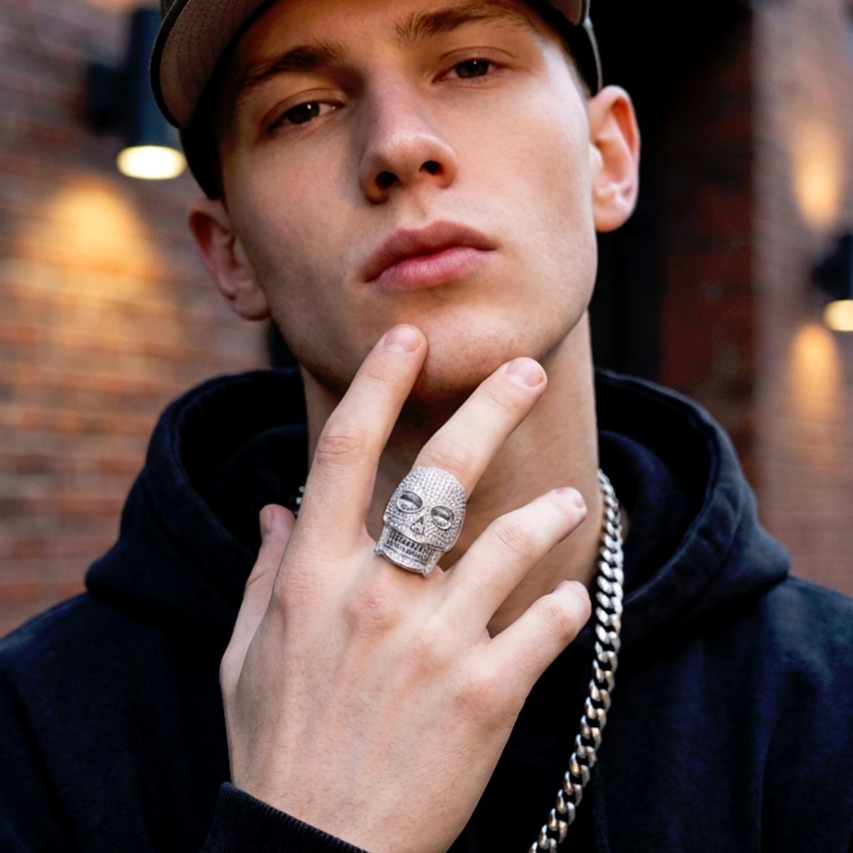 2.8ct Infinite Bone Ring Cool Hip Hop Rock Skull Ring VVS Synthetic Moissanite Ring Jewelry Copper Band