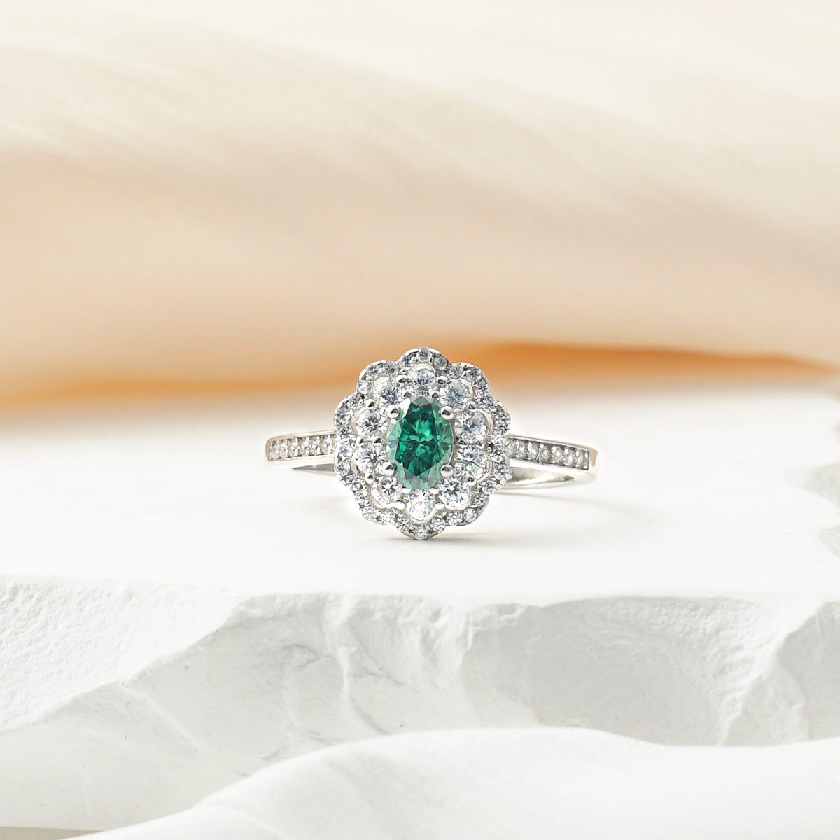0.5ct Oval Synthetic Moissanite Rippled Ring S925