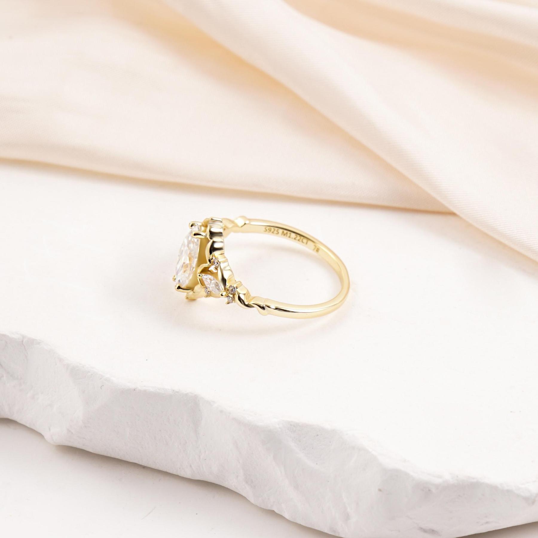 Delzzad Vintage Marquise Cut Engagement Ring Synthetic Moissanite Ring Jewelry S925 Perfect Birthday Engagement Wedding Anniversary Christmas Gift