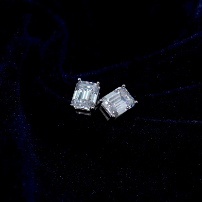 S925 Step Cut Synthetic Moissanite Stud Earrings Gift For Men Women