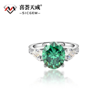 5ct Oval Synthetic Moissanite Three Stones Ring In 925 Sterling Silver