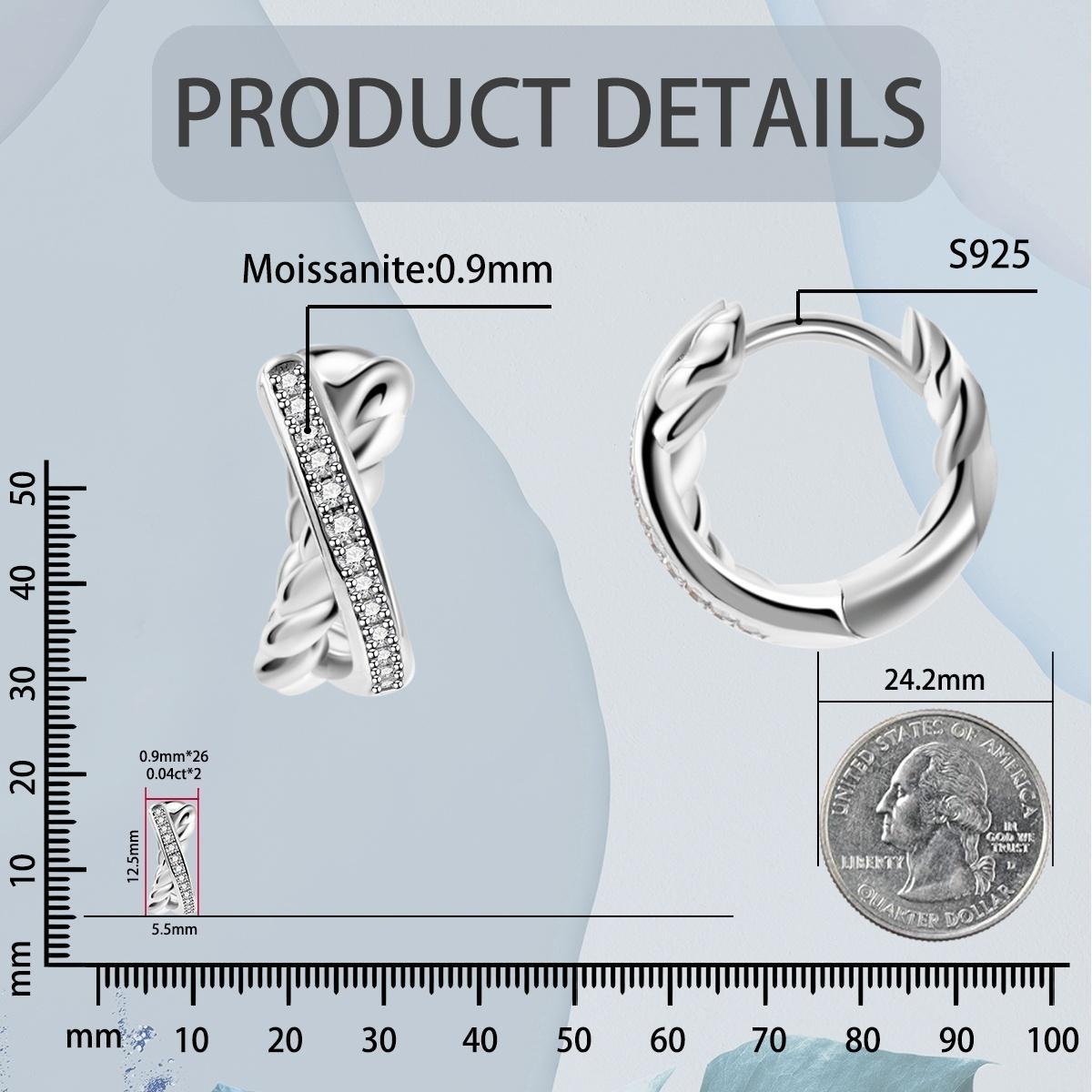 Delzzad Twist Hoop Earrings Crossover Huggies Earrings D Color VVS Synthetic Moissanite Earrings Jewelry S925 Perfect Birthday Engagement Wedding Anniversary Christmas Gift