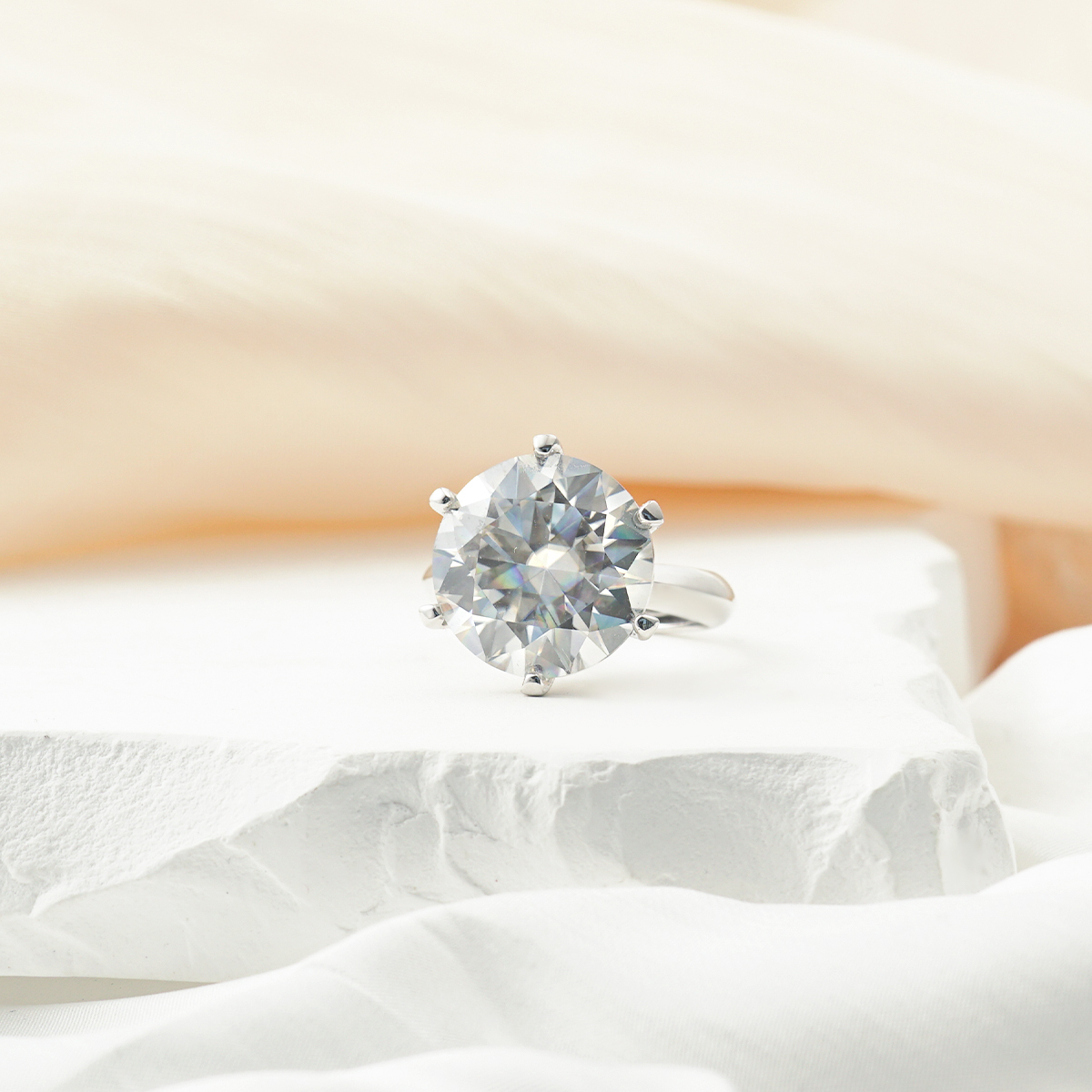 10ct Round Synthetic Moissanite Six Prong Ring S925