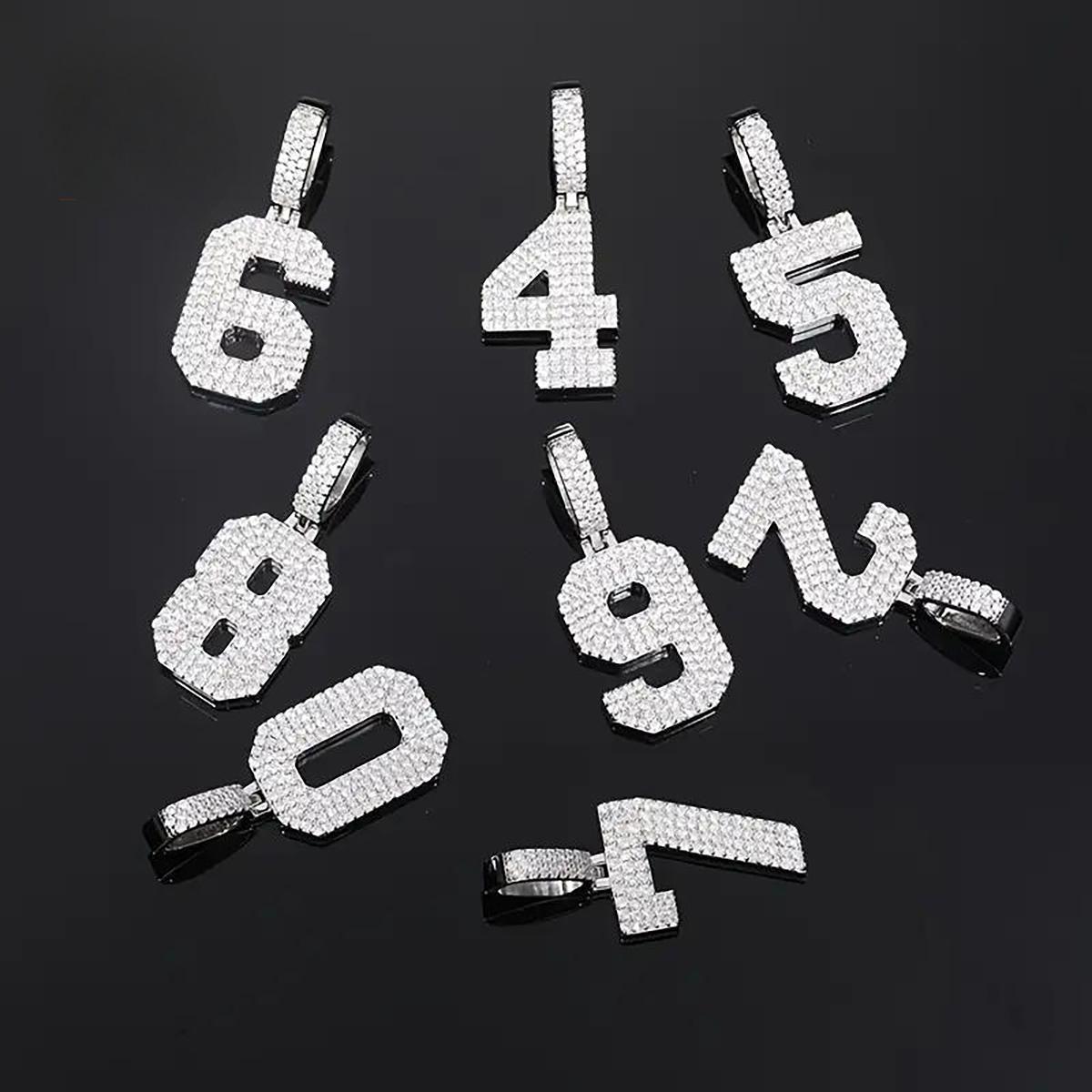 S925 SYNTHETIC MOISSANITE ICED OUT LARGE NUMBER NECKLACE PENDANT