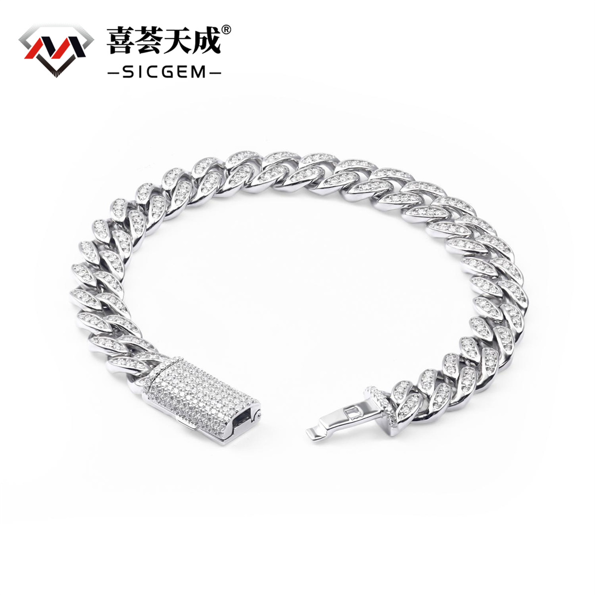 02style S925 VVS Synthetic Moissanite Hip Hop Unisex Cuban Link Bracelet