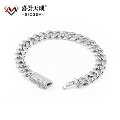 02style S925 VVS Synthetic Moissanite Hip Hop Unisex Cuban Link Bracelet