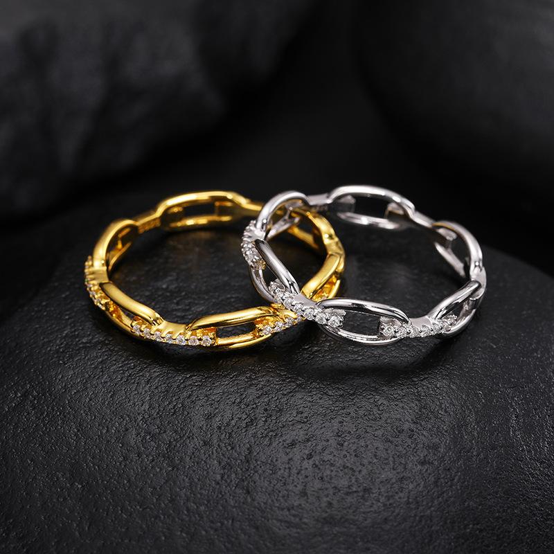 S925 VVS Synthetic Moissanite Hip Hop Unisex Chained Ring St Mother's Day Christmas Gifts For Men Women