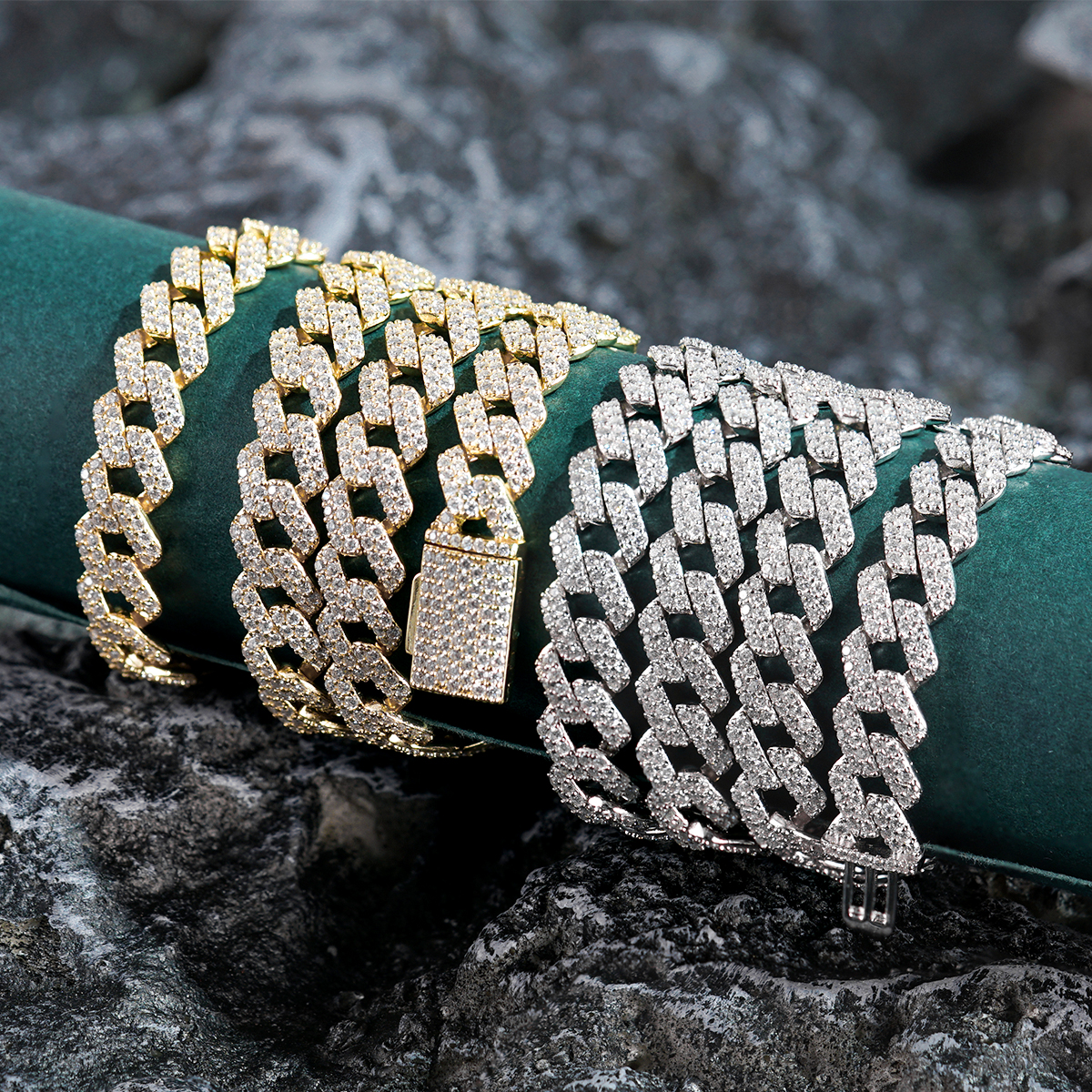 03style 8.5MM S925 VVS Synthetic Moissanite Hip Hop Iced Out Cuban Link Necklace Chain