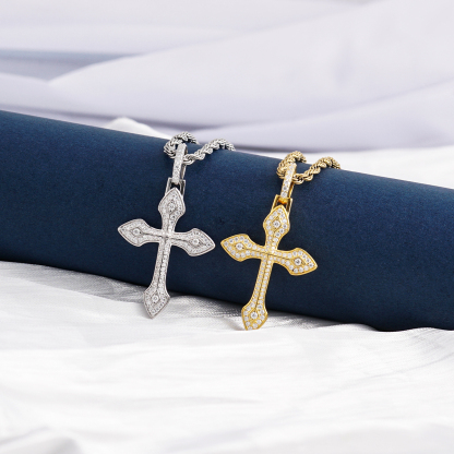 S925 1.7ct Round Pointed Cross Necklace D Color Synthetic Moissanite Unisex Pendant Necklace