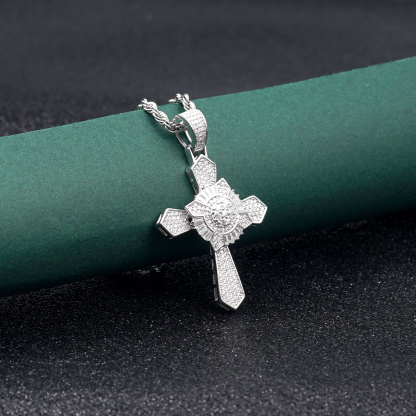 S925 Synthetic Moissanite Brillant Iced Out Rotatable Cross Pendant Necklace Birthday Anniversary Gift