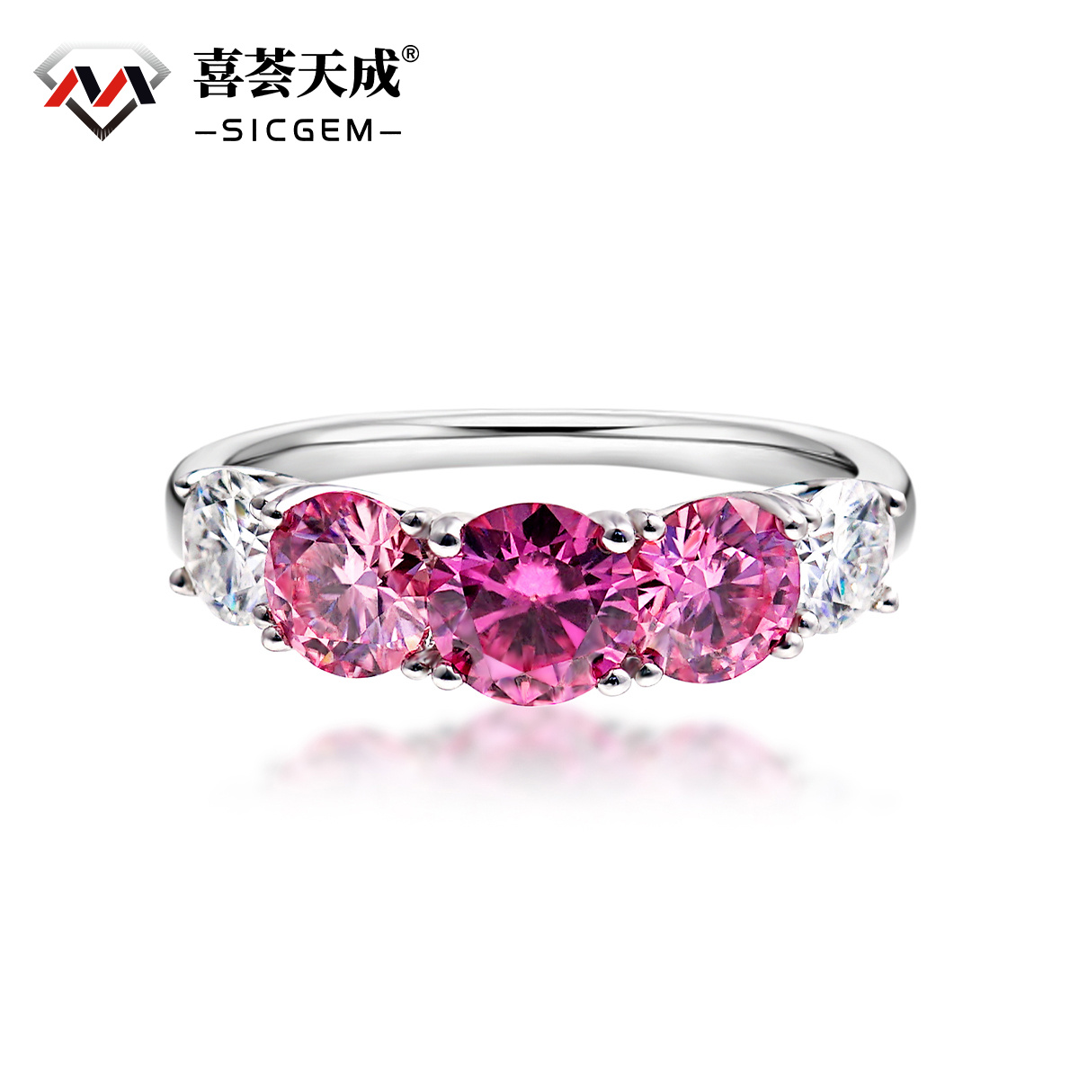 3.6ct Round Synthetic Moissanite Pink Rose Ring S925