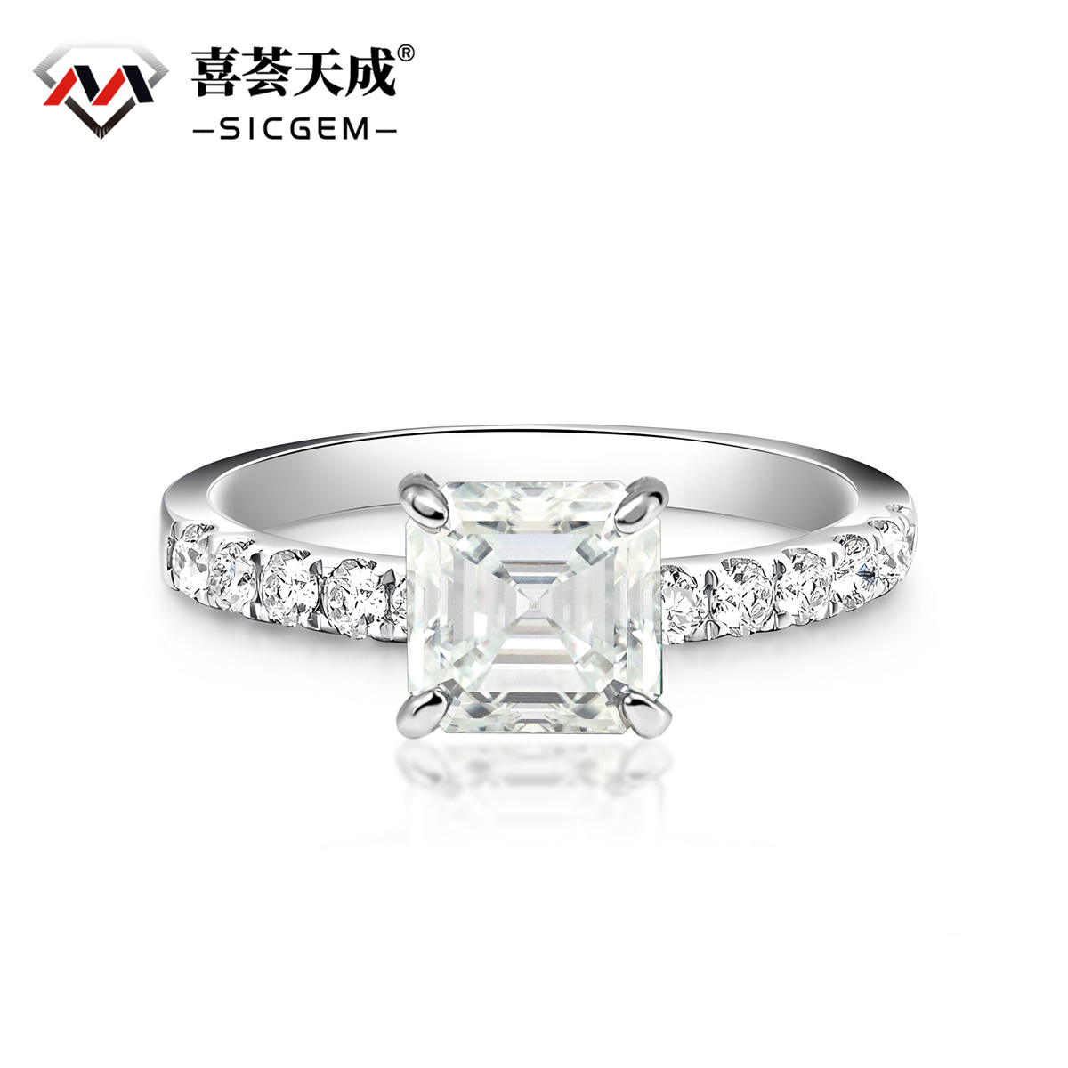2ct Square Asscher Cut Synthetic Moissanite Solitaire Ring In 925 Sterling Silver