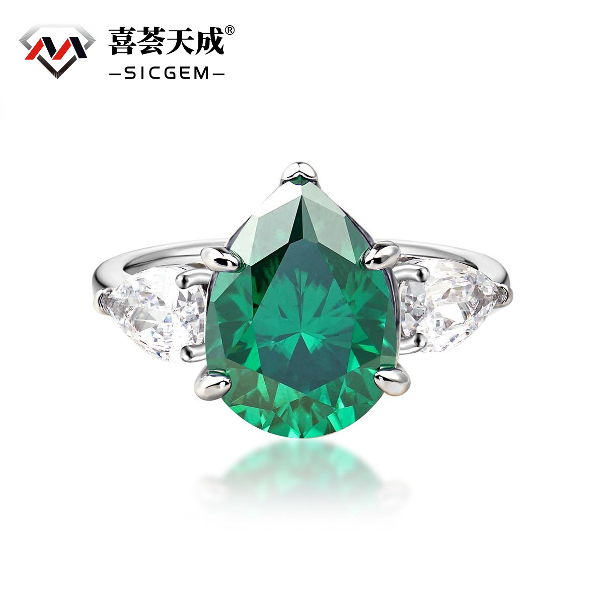 6ct Pear Synthetic Moissanite Three Stones Ring In 925 Sterling Silver