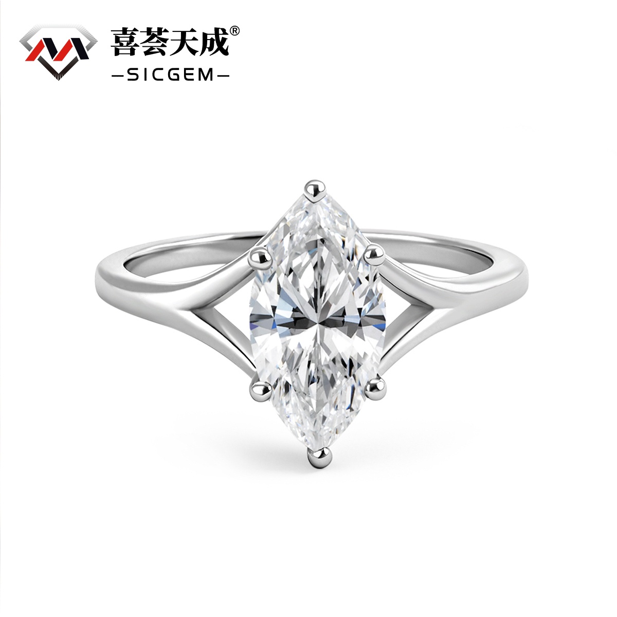 2ct Cathedral Split Shank Solitaire Marquise Engagement Ring Band Synthetic Moissanite Ring Jewelry S925