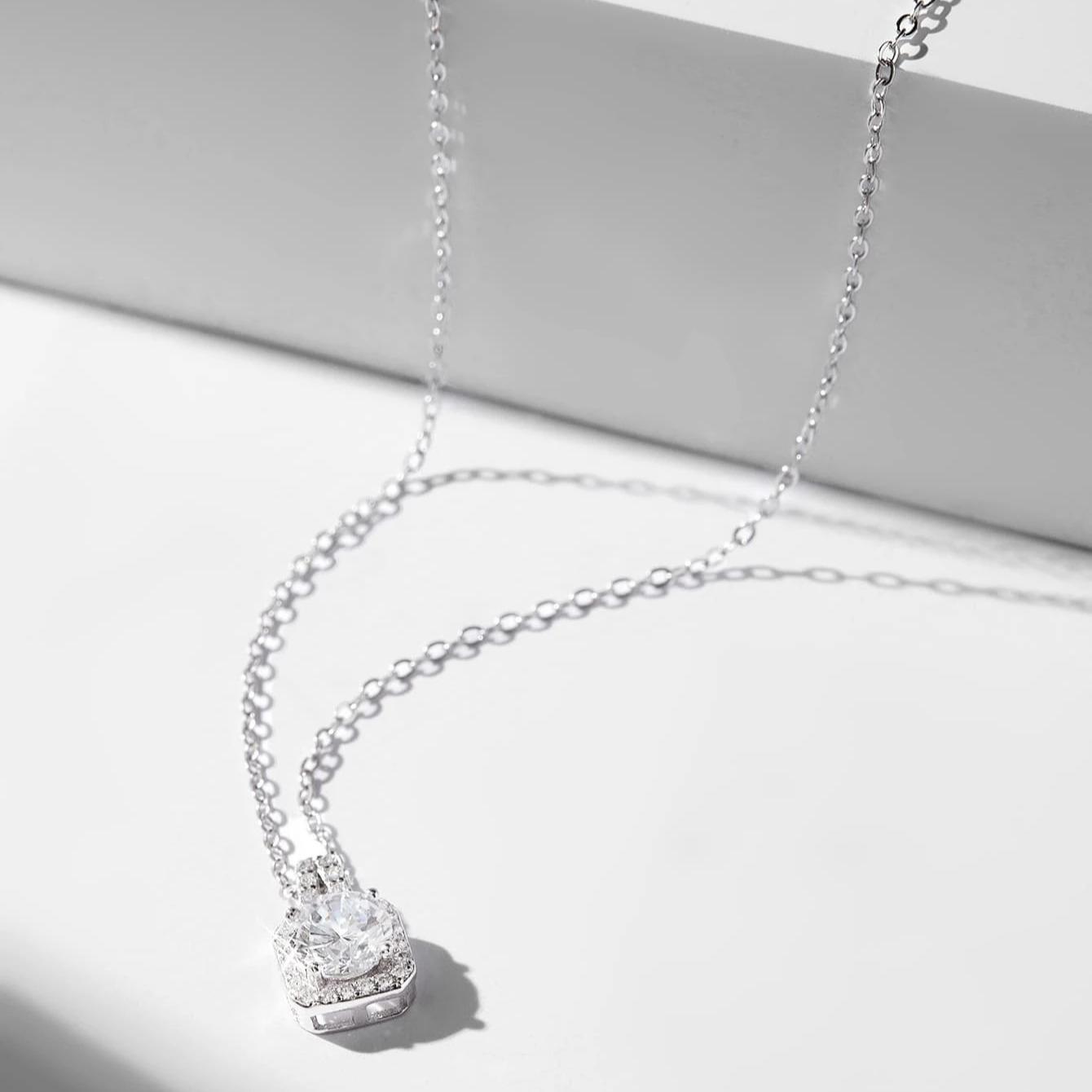 S925 SYNTHETIC MOISSANITE SQUARE HALO ETERNITY NECKLACE PENDANT