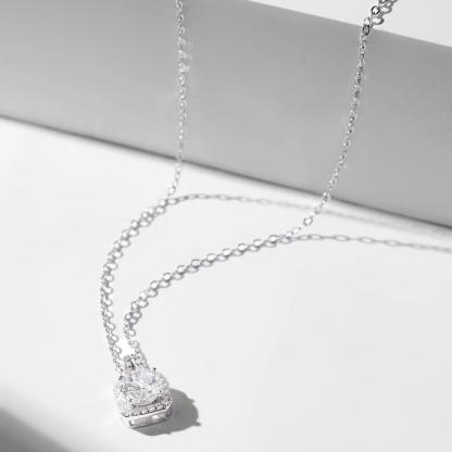 S925 SYNTHETIC MOISSANITE SQUARE HALO ETERNITY NECKLACE PENDANT
