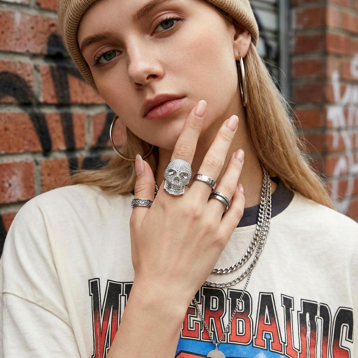 2.8ct Infinite Bone Ring Cool Hip Hop Rock Skull Ring VVS Synthetic Moissanite Ring Jewelry Copper Band