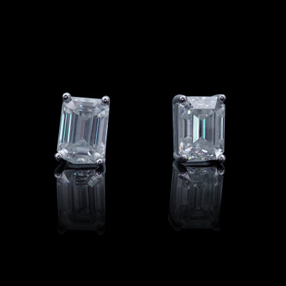 S925 Step Cut Synthetic Moissanite Stud Earrings Gift For Men Women