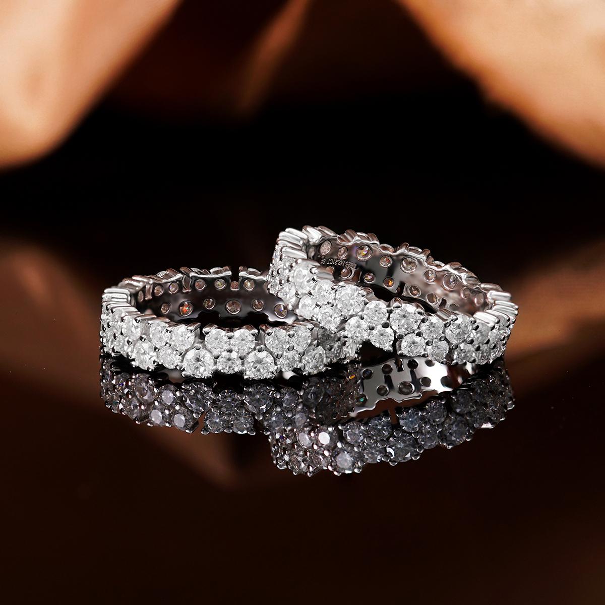 Dazzling Double Row Eternity Ring Synthetic Moissanite S925 Ring Band Jewelry Perfect Birthday Bridal Engagement Ring Promise Gifts for Her Wedding Set