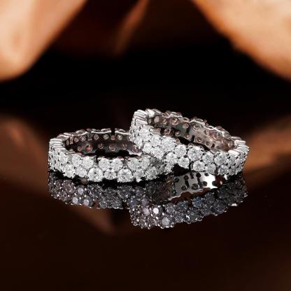 Dazzling Double Row Eternity Ring Synthetic Moissanite S925 Ring Band Jewelry Perfect Birthday Bridal Engagement Ring Promise Gifts for Her Wedding Set