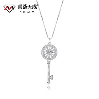 S925 SYNTHETIC MOISSANITE KEY CHARM NECKLACE CHAIN ANNIVERSARY GIFT FOR WOMEN