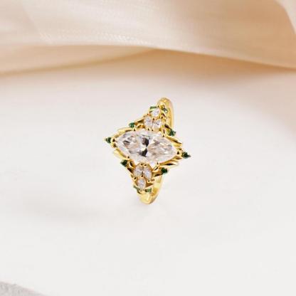 Delzzad 2.2ct Vintage Marquise Cut Leaf Cluster Engagement Ring Band VVS Synthetic Moissanite Ring Jewelry S925 Dainty Ring Band Flower Wedding Ring Perfect Birthday Engagement Wedding Anniversary Christmas Gift