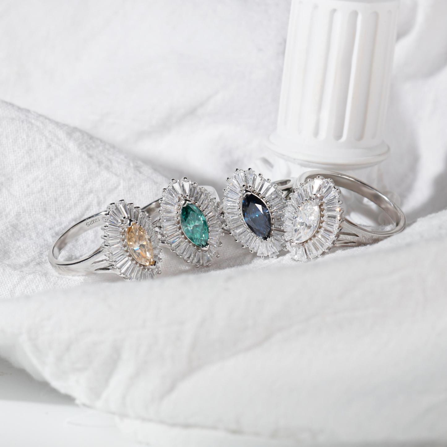 1ct Marquise Synthetic Moissanite Fashion Ring In 925 Sterling Silver Ring Band Jewelry Perfect Birthday Engagement Wedding Anniversary Gift