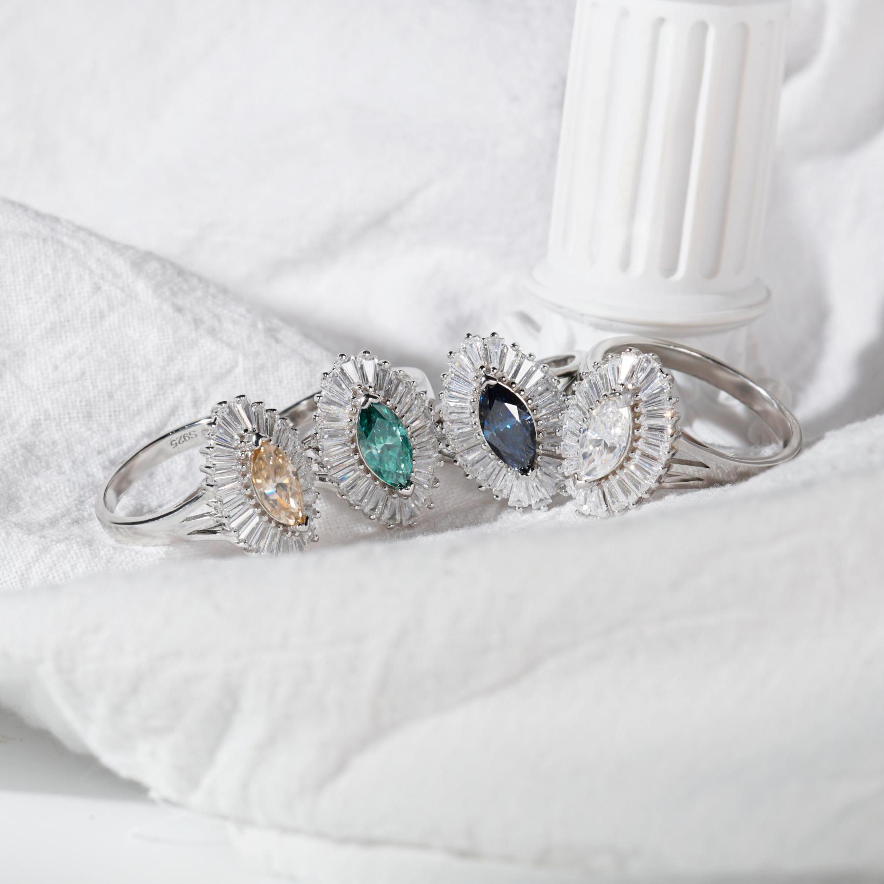 1ct Marquise Synthetic Moissanite Fashion Ring In 925 Sterling Silver Ring Band Jewelry Perfect Birthday Engagement Wedding Anniversary Gift