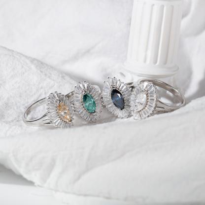 1ct Marquise Synthetic Moissanite Fashion Ring In 925 Sterling Silver Ring Band Jewelry Perfect Birthday Engagement Wedding Anniversary Gift