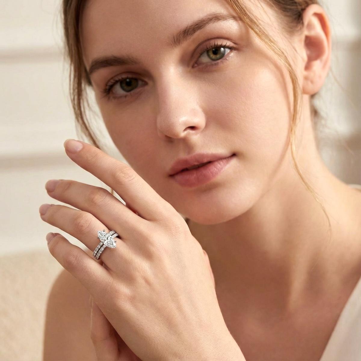 2.5ct Beyond the Horizon Ring Wedding Set Stacking Ring Marquise Cut VVS Synthetic Moissanite Ring Jewelry S925/Copper Band