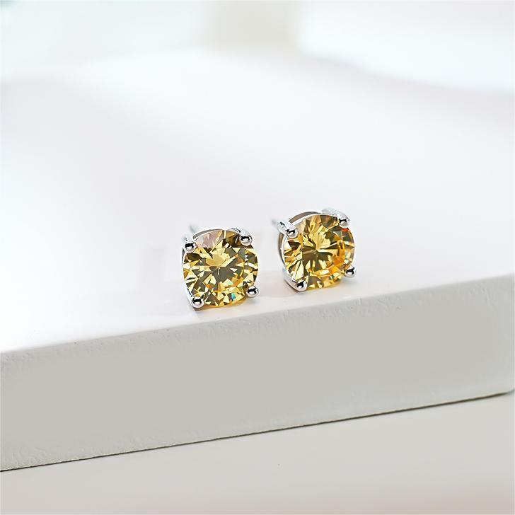 S925 Round Colorful Synthetic Moissanite Prong Stud Earrings Anniversary Day Gifts For Men Women