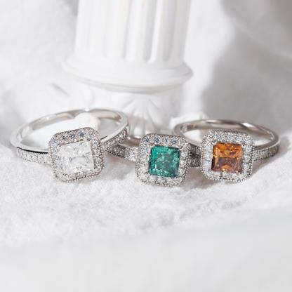 1ct Princess Synthetic Moissanite Halo Ring S925 Ring Band Jewelry Perfect Birthday Engagement Wedding Anniversary Gift