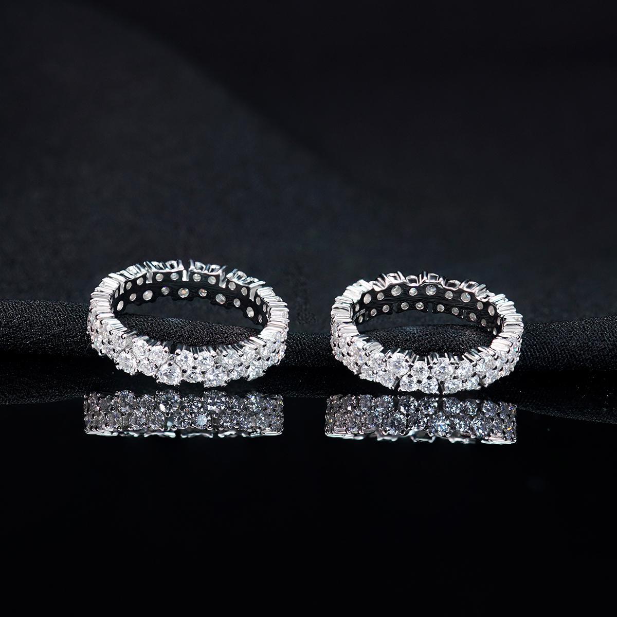 Dazzling Double Row Eternity Ring Synthetic Moissanite S925 Ring Band Jewelry Perfect Birthday Bridal Engagement Ring Promise Gifts for Her Wedding Set