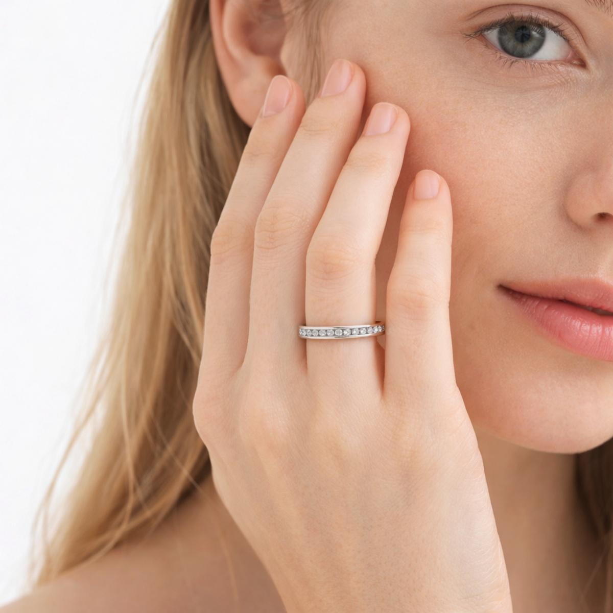 Eternal Path Ring Channel Set Eternity Wedding Band Ring VVS Synthetic Moissanite Ring Jewelry Copper Band