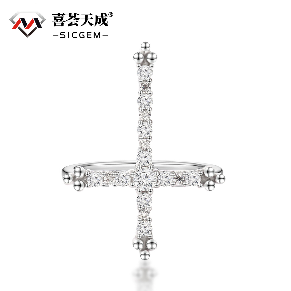 Hip Hop Cross Ring D Color VVS Synthetic Moissanite S925 Unisex Ring