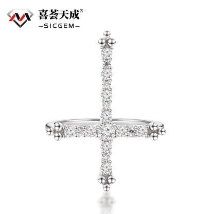 Hip Hop Cross Ring D Color VVS Synthetic Moissanite S925 Unisex Ring
