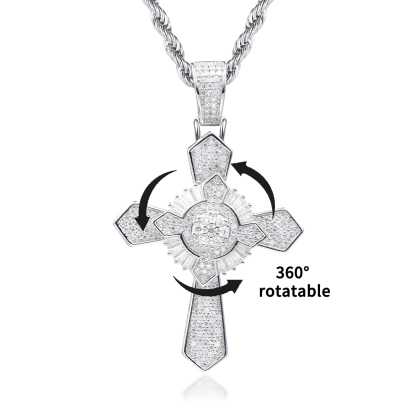 S925 Synthetic Moissanite Brillant Iced Out Rotatable Cross Pendant Necklace Birthday Anniversary Gift