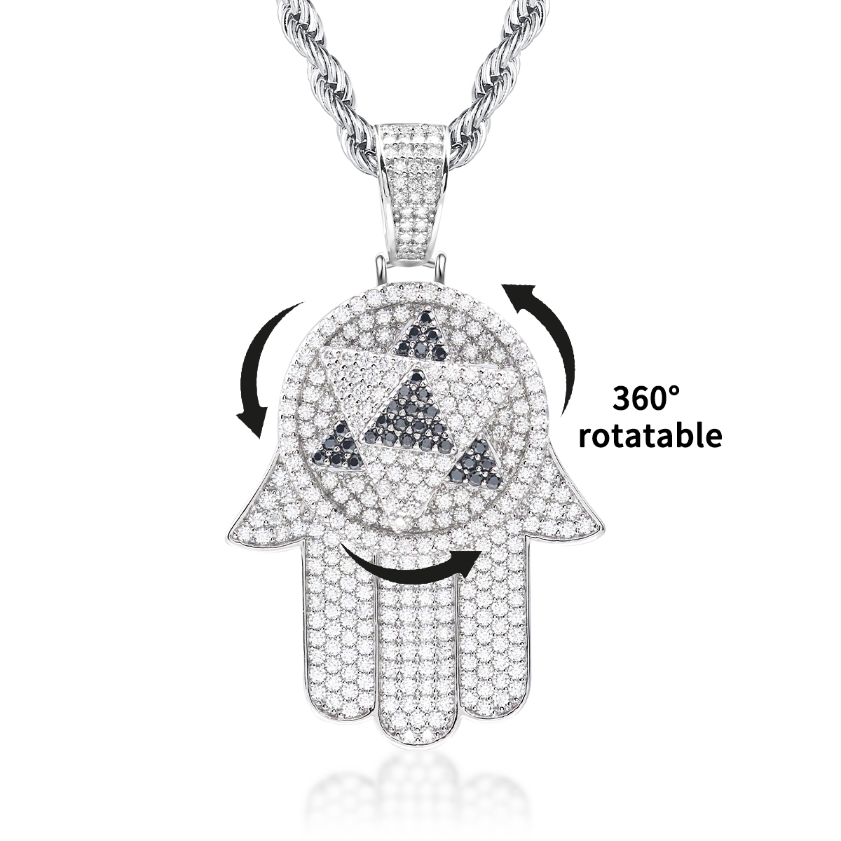 S925 2ct VVS Synthetic Moissanite Rotatable Bling Hand Charm Palm Pendant Necklace Anniversary Gift