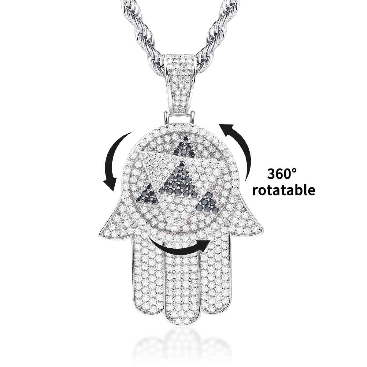S925 2ct VVS Synthetic Moissanite Rotatable Bling Hand Charm Palm Pendant Necklace Anniversary Gift