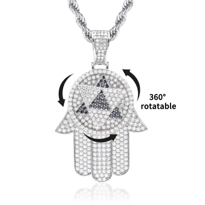S925 2ct VVS Synthetic Moissanite Rotatable Bling Hand Charm Palm Pendant Necklace Anniversary Gift