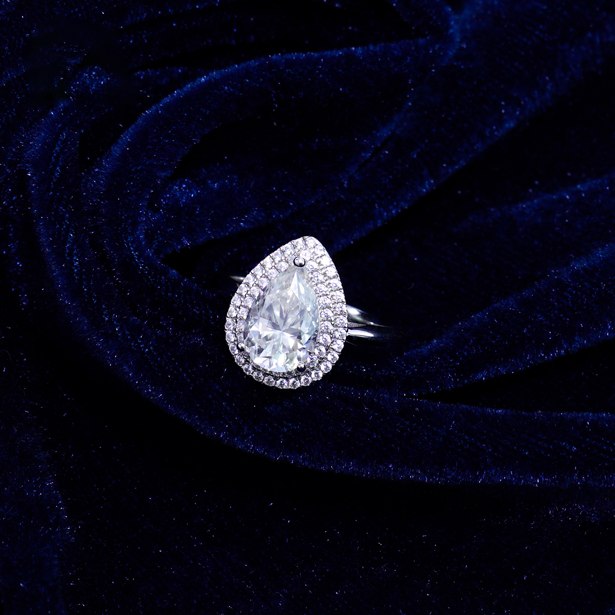 4ct Pear Synthetic Moissanite Double Halo Ring In 925 Sterling Silver